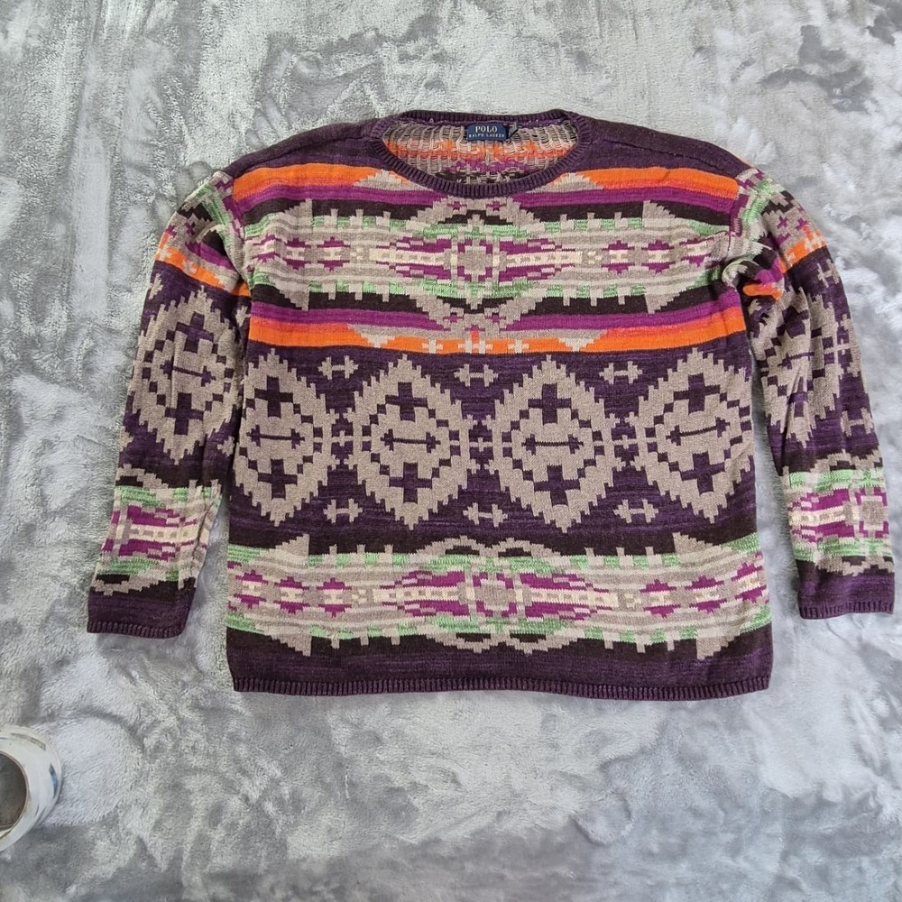 Polo Ralph Lauren Sweater Womens Multicolor Geometric Crew Neck Long Sleeve